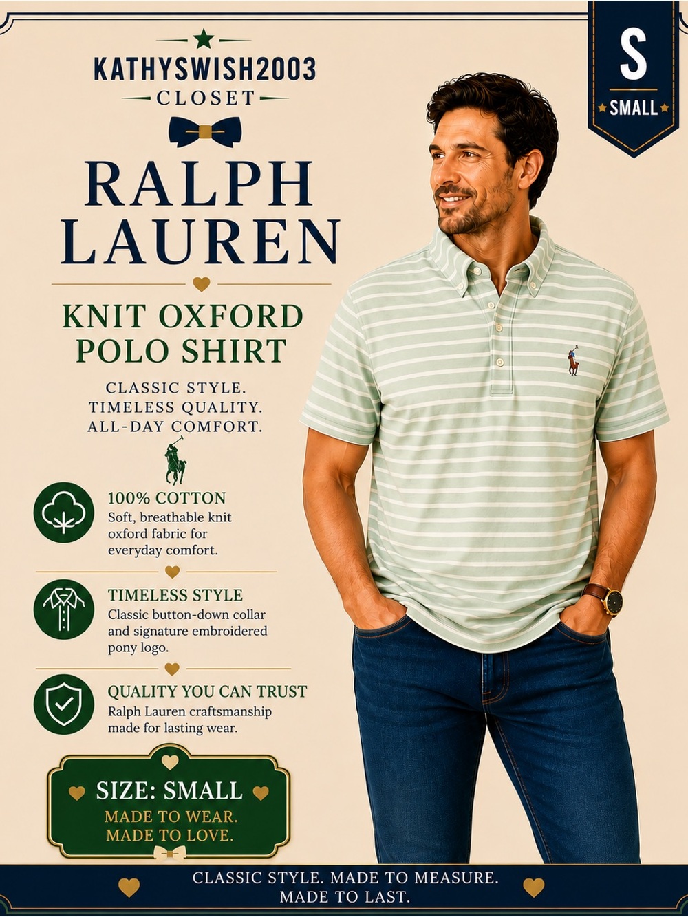 Ralph Lauren Men’s Mint Green & White Striped Polo